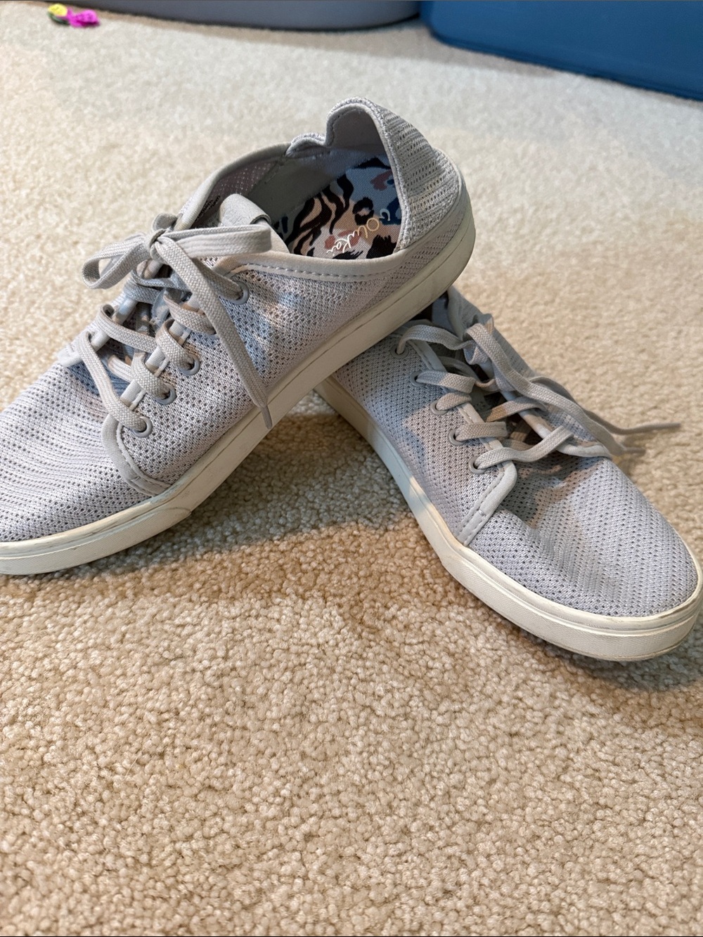 OluKai Light Gray Knit Lace-Up Sneakers